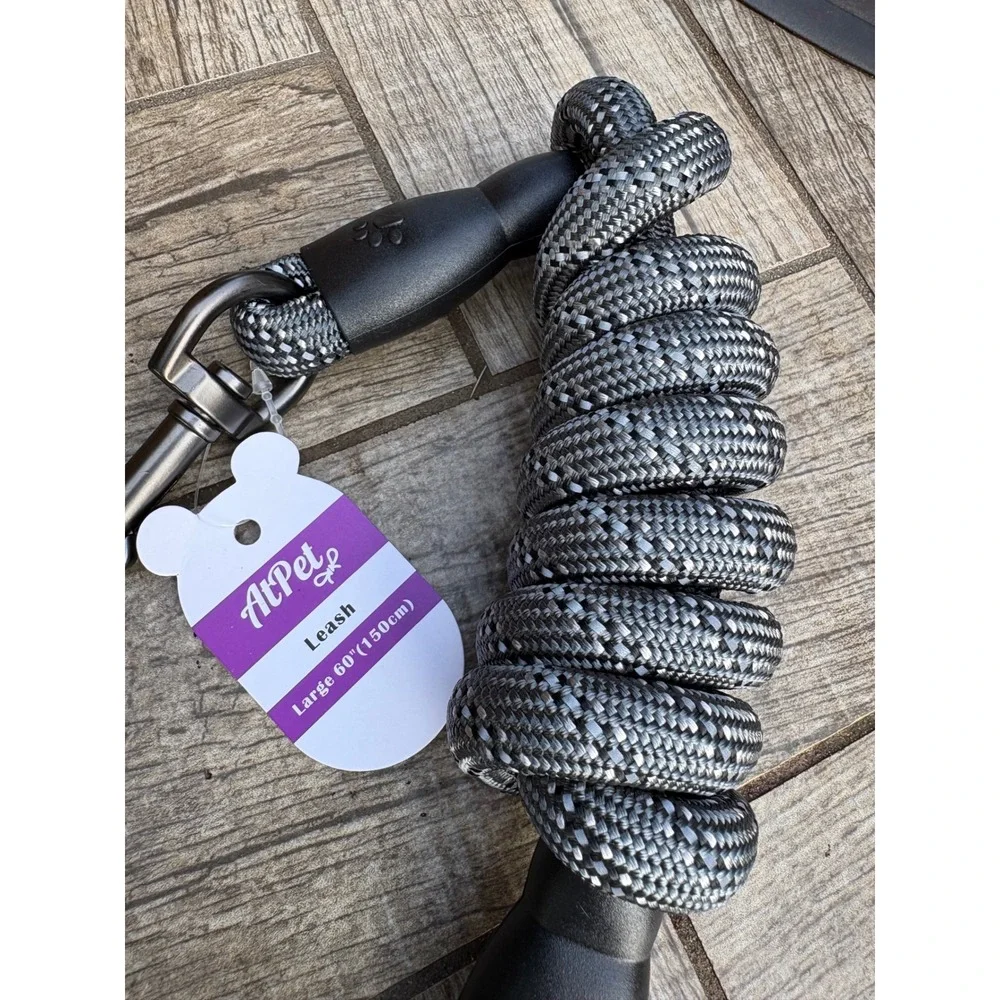 AtPet Large Dog Leash 60‎ Inch Padded Handle Reflective Climbing Rope Black Gray